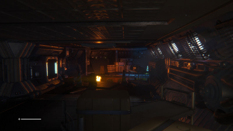 image shows a typical dark corridor on the space station