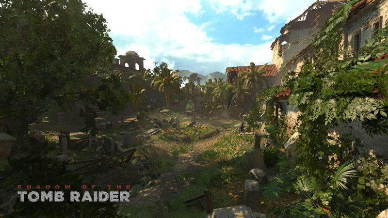 Image shows an overgrown cemetery in a mountain village.