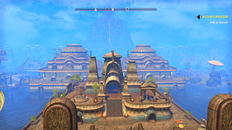 imags show Vivec City looking down from the temple